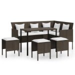 Vidaxl ensemble de canaps en l 5pcs avec coussins rsine tresse brun