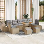Vidaxl ensemble de canap� de jardin 10 pi�ces avec coussins beige rattan acacia, vidaxl canap� de jardin ...