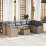 Vidaxl ensemble de canap�s de jardin 10 pi�ces avec coussins beige en rattan poly acacia, vidaxl canap� ...