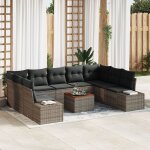 Vidaxl ensemble de canap� de jardin 10 pi�ces avec coussins gris poly rattan acacia