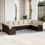 Vidaxl ensemble de canap� de jardin de 10 pi�ces avec coussins marron en poly rattan