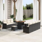 Vidaxl ensemble de canap� de jardin 10 pi�ces avec coussins noir poly rattan acacia, vidaxl sofa de jardin ...