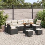 Vidaxl ensemble de canap�s de jardin 10 pi�ces avec coussins noir poly rattan acacia, vidaxl sofa de ...