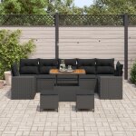 Vidaxl ensemble de canap� de jardin 10 pi�ces avec coussins noir rattan poly acacia, vidaxl ensemble ...