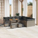 Vidaxl ensemble de canap� de jardin 14 pi�ces avec coussins poly rotin gris acacia, vidaxl ensemble de ...