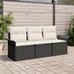 Vidaxl ensemble de canap de jardin 3 pices avec coussins noir poly rattan, vidaxl canap de jardin ...