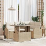 Vidaxl ensemble de canap� de jardin 5 pi�ces avec coussins beige en rotin synth�tique, vidaxl canap� ...