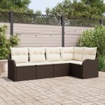 Vidaxl ensemble de canap� de jardin 5 pi�ces avec coussins en rattan poly marron, vidaxl canap� de jardin ...