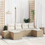 Vidaxl ensemble de canap� de jardin de 6 pi�ces avec coussins beige rotin synth�tique