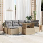 Vidaxl ensemble de canap�s de jardin 7 pi�ces avec coussins beige rattan poly, vidaxl canap� de jardin ...