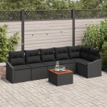 Vidaxl ensemble de canap� de jardin 7 pi�ces avec coussins noirs en poly rotin et acacia
