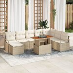 Vidaxl ensemble de canap�s de jardin 9 pi�ces avec coussins beige poly rattan, vidaxl canap� de jardin ...