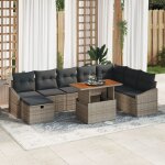 Vidaxl ensemble de canap� de jardin de 9 pi�ces avec coussins gris rattan poly