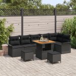 Vidaxl ensemble de canap� de jardin 9 pi�ces avec coussins noir rotin poly acacia, vidaxl canap� de jardin ...