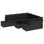 Vidaxl ensemble de canaps de jardin 9 pices avec coussins noir rotin synthtique