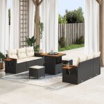 Vidaxl ensemble de canap�s de jardin 9 pi�ces avec coussins en rattan poly noir acacia, vidaxl ensemble ...