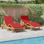 Vidaxl ensemble de chaises longues 2 pcs avec coussins et table en bois d'acacia rouge, vidaxl chaise ...