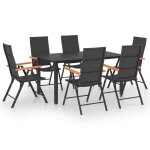 Vidaxl ensemble a dner de jardin 7 pcs noir et marron