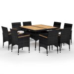 Vidaxl ensemble a dner de jardin 9 pcs rsine tresse et acacia noir