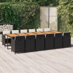Vidaxl ensemble a d�ner de jardin coussins 13 pcs r�sine tress�e noir
