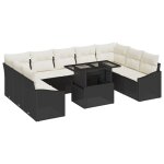 Vidaxl ensemble de jardin 10 pi�ces avec coussins noir poly rattan