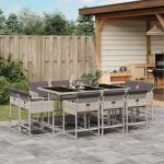 Vidaxl ensemble a manger de jardin 11pcs avec coussins gris poly rotin