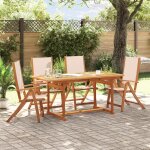 Vidaxl ensemble a manger de jardin 5pcs bois d'acacia solide textil�ne