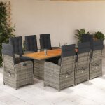 Vidaxl ensemble a manger de jardin 9 pcs coussins gris r�sine tress�e