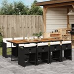 Vidaxl ensemble a manger de jardin 9pcs coussins noir r�sine tress�e