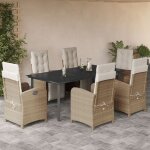 Vidaxl ensemble a manger de jardin et coussins 7 pcs beige poly rotin