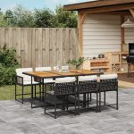 Vidaxl ensemble a manger de jardin coussins 7pcs noir r�sine tress�e