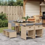 Vidaxl ensemble a manger de jardin et coussins 9 pcs m�lange beige