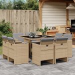 Vidaxl ensemble a manger de jardin et coussins 9 pcs mlange beige