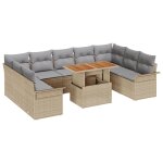 Vidaxl ensemble de salle a manger de jardin 10 pi�ces avec coussins beige poly rattan acacia