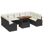 Vidaxl ensemble de salle a manger de jardin 10 pi�ces avec coussins noir poly rattan acacia