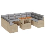 Vidaxl ensemble de salle a manger de jardin 10 pi�ces avec coussins en poly rattan beige acacia