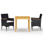Vidaxl ensemble de salle a manger de jardin 3 pcs noir