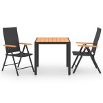 Vidaxl ensemble de salle a manger de jardin 3 pcs noir et marron