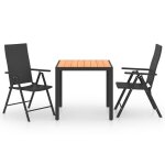 Vidaxl ensemble de salle a manger de jardin 3 pcs noir et marron