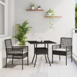 Vidaxl ensemble de salle a manger de jardin 3 pi�ces en poly rattan noir