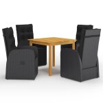 Vidaxl ensemble de salle a manger de jardin 5 pcs noir