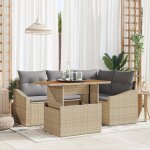 Vidaxl ensemble de salle a manger de jardin 5 pices avec coussins beige poly rattan acacia