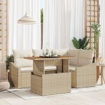 Vidaxl ensemble de salle a manger de jardin 5 pices avec coussins beige poly rotin acacia