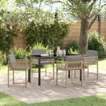 Vidaxl ensemble de salle a manger de jardin 5 pi�ces avec coussins beige en rattan poly
