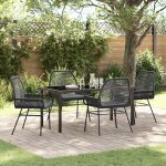 Vidaxl ensemble de salle a manger de jardin 5 pi�ces avec coussins noir poly rotin