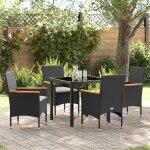 Vidaxl ensemble de salle a manger de jardin 5 pi�ces avec coussins en poly rotin noir, table de jardin ...