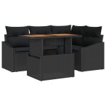 Vidaxl ensemble de salle a manger de jardin de 5 pices avec coussins rattan poly noir acacia