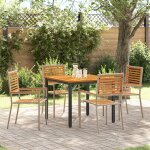 Vidaxl ensemble de salle a manger de jardin 5 pi�ces en poly rotin beige et acacia, vidaxl chaises de ...