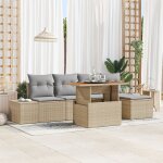 Vidaxl ensemble de salle a manger de jardin 6 pi�ces avec coussins beige poly rotin acacia