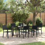 Vidaxl ensemble de salle a manger pour jardin 7 pcs noir